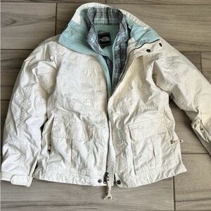 The North Face White and Teal Ski/Snow Jacket with Removable Liner Size S